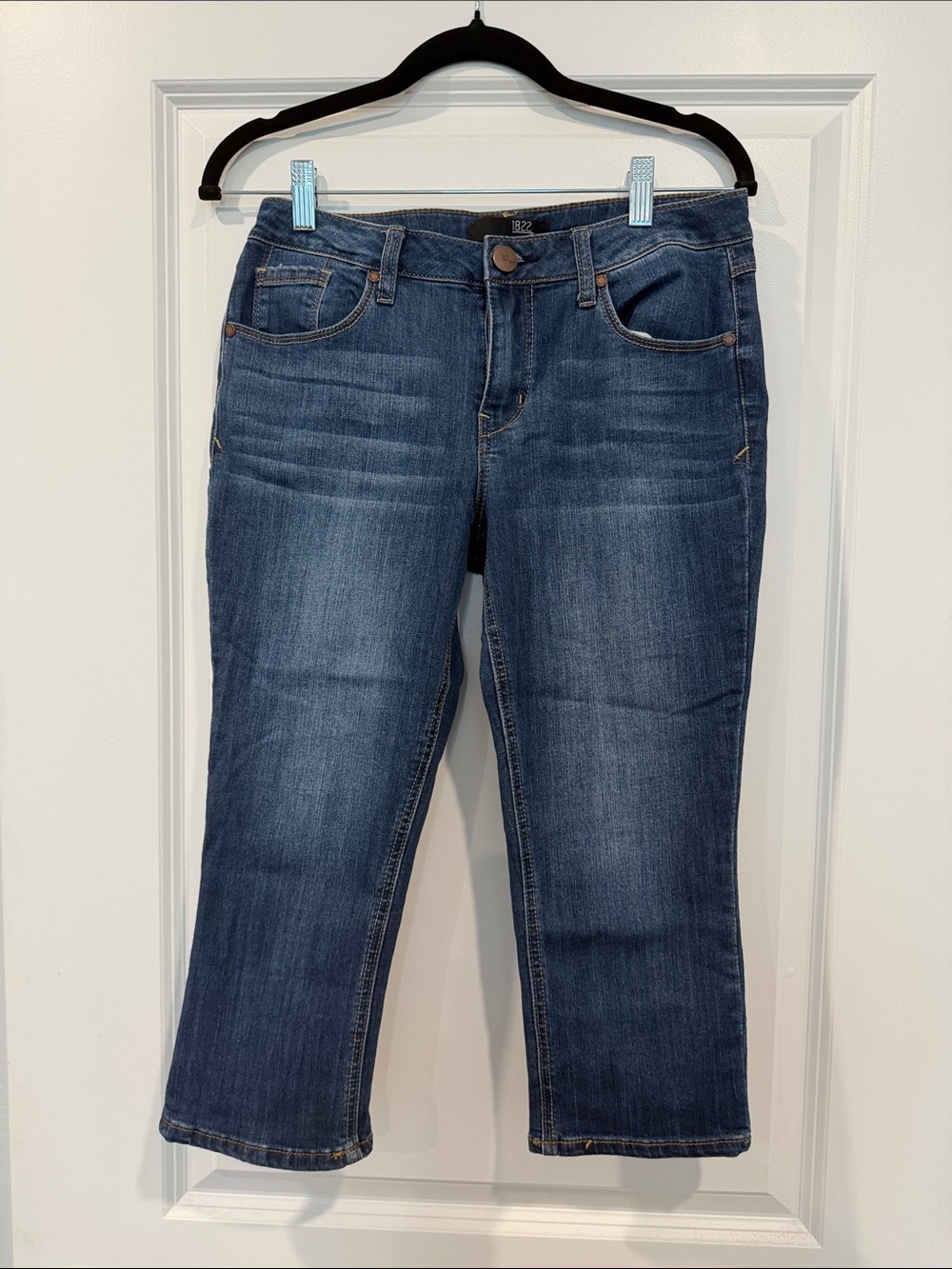 1822 Denim Dark Blue Ankle Crop Straight Jeans